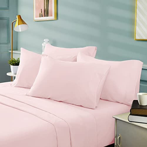Bysure Hotel Luxury Bed Sheets Set 6 Piece(Full, Light Pink) - Super Soft 1800 Thread Count 100% Microfiber Sheets With Deep Pockets, Wrinkle & Fade Resistant #TOP1