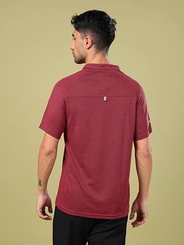 Image of TECHNOSPORT Men's 100% Polyester Slim Fit Self-Design Half Sleeve Polo T-Shirt with Double Cool, SPF50+ Properties for Gym, Workout 7 Regular Use