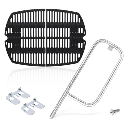 Criditpid Grill Replacement Parts for Weber Q200, Q220, Q2000, Q2200 Series Gas Grill, 7645 Cooking Grates & 41862 Burner Tube Kit for Weber 65811, 53060001, 396000, 396001 Gas Grills