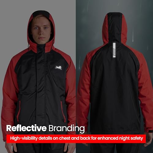 Image of TVS Dual Tone Waterproof Rainsuit for Men & Women | 10,000 MM Waterproof | Adjustable Hood, Reflective Branding, Contrast Sleeves | Lightweight Rain Suit for Motorcycle & Outdoor Use