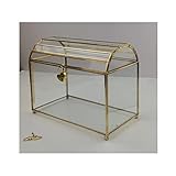 Gold Wedding Card Box with Slot and Lock - Glass Card Box for Wedding - Brass Wedding Gift Box for C