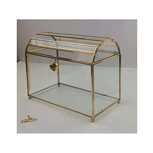 Gold Wedding Card Box With Slot And Lock - Glass Card Box For Wedding - Brass Wedding Gift Box For Cards - Wedding Gift Card Boxes Bin Container For Reception Bridal Baby Shower #TOP11