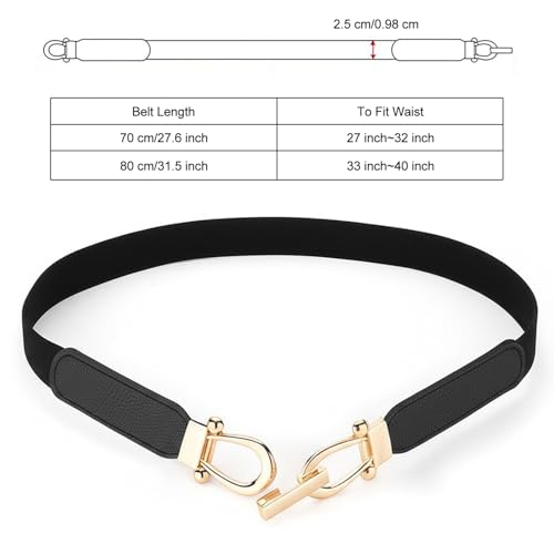 2 Pcs Elastic Belts for Women, Black and Brown Belt with Gold Buckles, Dress Skinny Belts4
