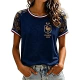 Maillot Equipe de France Foot 2026 Femme T Shirt Fan Football 2026 Maillot de Foot Graphique Tee Shirt Graphique à Col éLéGant Chemise Graphique LéGèRe Sport Vêtements (Dark Blue B, L)