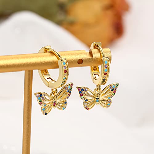 Pwueitr Butterfly Earrings For Women Girls Small Gold Hoop Earrings With Charms Zircon Star Moon Huggie Dangle Earrings Valentine's Day Wedding Mother's Day Gift,Butterfly #TOP2