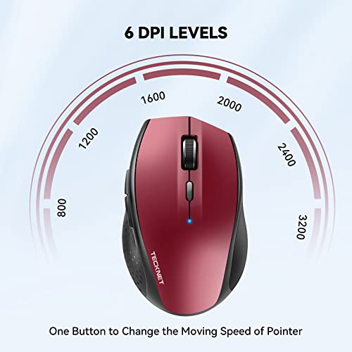 Tecknet Bluetooth Wireless Mouse, 3200 Dpi Computer Mouse, 24-Month Battery Life And 6 Adjustable Dpi Levels, 6 Buttons Compatible With Ipad Pro/ Laptop/Surface Pro/Windows Computer/Chromebook-Red #TOP1