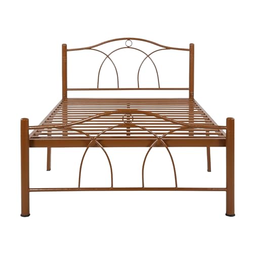 Image of Alto Metal Extra Single Size Bed Without Storage | Wrought Iron Single Bed with Headboard & Footboard| Sturdy Powder Coated Platform Cot for Bedroom (Alto Brown)