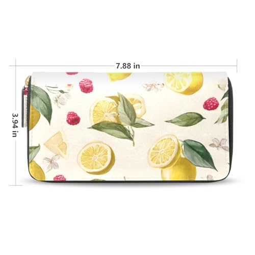 Long Wallets Leather Bifold Wallet for Women Lemon Cherry with Zipper Credit Card Holder Large Capacity2