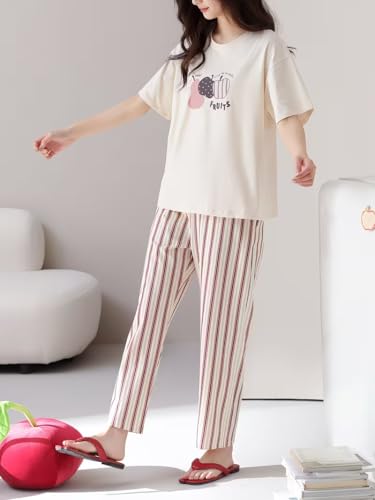 Image of Celary Korean Women's Pyjama Set|Half Sleeve T-Shirt & Printed Pyjama Set for Women|Size:- M to 4XL|Soft Cotton Blend Comfortable Night Suit for Women