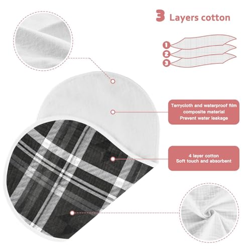 J JOYSAY Plaid Black Baby Burp Cloths for Boys Girls Large 22''x11'' Cotton 4 Layer Burping Cloths for Girl Drool one sizex23