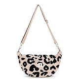 Grünes Glück Premium Moonbag – sehr hochwertige Bauchtasche für Damen mit Innen- & Außentasche & verstellbarem Gurt– ideal als Crossbody Bag, Halbmond Tasche, Kinderwagen Organizer (Leo ecru)