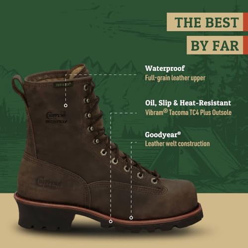 Image of Chippewa Paladin 8 inch Waterproof Insulated Steel Toe Logger Boot, Men's Work Boot, Electrical Hazard, Oil & Slip Resistant, Bay Apache