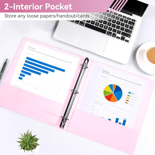 Image of SUIN 1 Inch 3 Ring Binder, Clear 1'' View Presentation Binders with 2 Pockets, Fits 8.5 x 11 Letter Size, Durable Polypropylene, Non-Stick & PVC-Free for School, Office & Home (Pastel Pink)