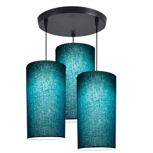 Image of 3 Set Hanging Cluster Light - Pendant Lamps in Cylindrical Shape for Living Rooms /Bed Rooms (Peacock Blue)