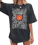 Womens Oversized Tee Shirts Vintage Sunshine Graphic Tees Hiking T-Shirts Boho Summer Short Sleeve Top