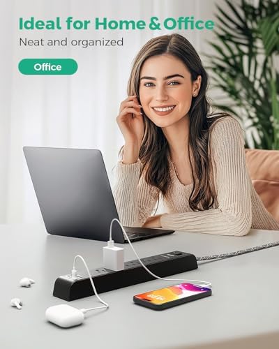 2 Pack Power Bar - Extension Cord with 6 Outlets 4 USB Ports (2 USB C) — view 6