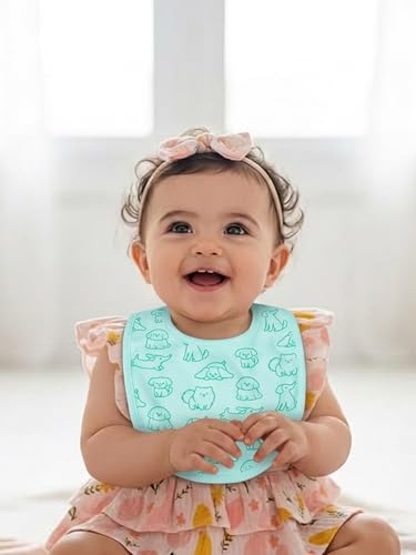 Image of Kidbea Organic Cotton Baby Bib, Adjustable Snap Closure Soft Absorbent Feeding Bibs Apron for Newborns & Infants Child With Cute Prints | Reusable Baby Essential