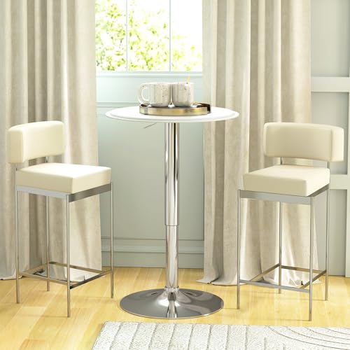 HOMCOM Mesa de Bar Redonda Ajustable en Altura 67-93 cm, Mesa Alta de Bar, Tablero Ø63 cm y Giratorio 360°, con Base Redonda de Metal Cromado, para Bistró, Cocina Comedor, Blanco - imagen 2