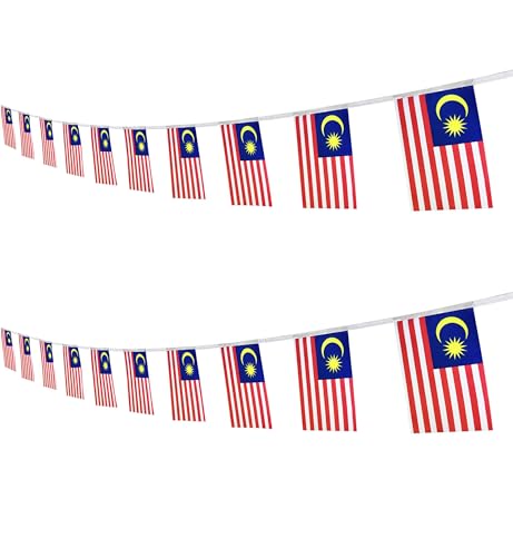 Malaysia Malaysian String Banner Flag,16 ft 20 Mini Flags String, 5.5 x 8.2 Inch String Flag Banner, Indoor and Outdoor Party Decorations.