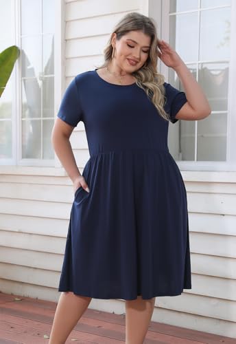 Image of Nemidor Women Plus Size Casual Dress Midi Flt Flare Pocket