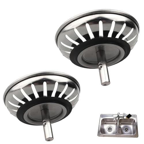 2 Pack Stainless Steel Kitchen Sink Strainer, Kitchen Sink Plug Replacement Universal, Rust Resistant Hair Food Catcher for Kitchen Bathroom Sink Plug Strainer