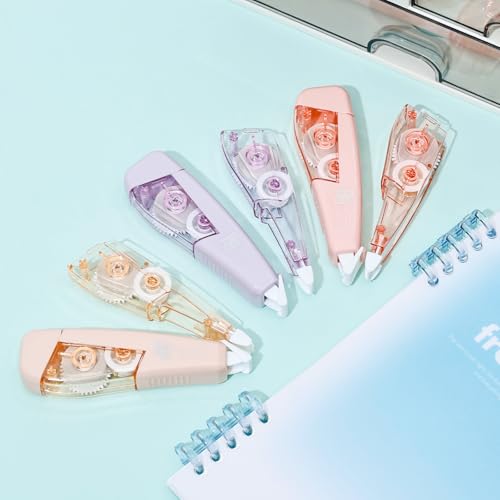 Temiary 3 Pcs Correction Tapes with 3 Pcs Extra Refills, Aesthetic White Pull Out Tape, Easy Grip & Carry, Works with Multiple Pens, Smooth for School & Office Workers (Yellow/Pink/Purple)