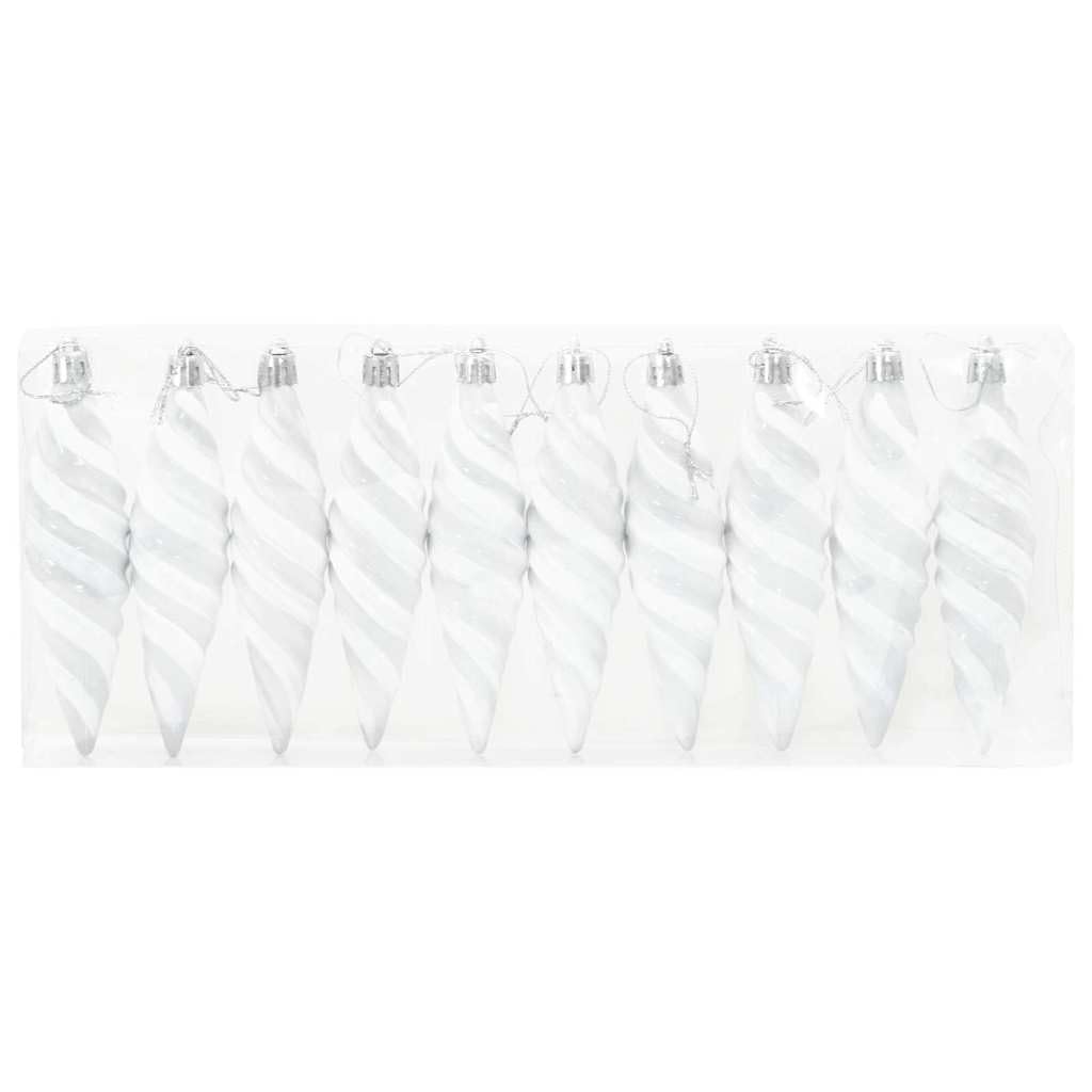 Bolas navideñas en forma de espiral, plástico, color blanco, 40 unidades, 3 x 11 cm, para árbol de Navidad, Adviento, invierno, abeto