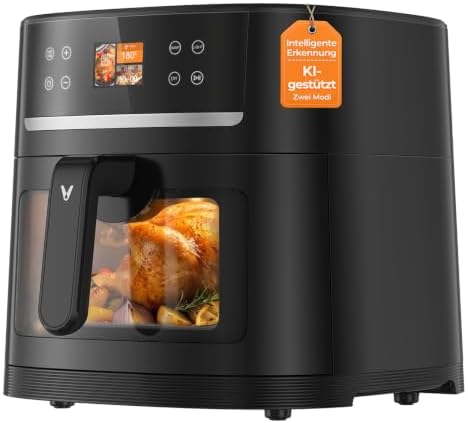 VIOMI 8L Vortex Max Heißluftfritteuse 1800W, Smart-Kamera, TFT, 12-in-1 | Lebensmittelerkennung, Sichtfenster, 30-200°C, Spülmaschinenfeste Schublade, Frittieren, Familiengröße, 2