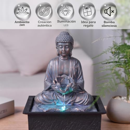 Miniatura 3 de Fuente De Interior Buda Meditación Loto Luz Led Colorida Deco Zen Salón Dormitorio Fuente De Mesa Movimiento Relajante Soporte Regalo Útil Mujer Y Hombre 26 Cm Sutra Zen Light