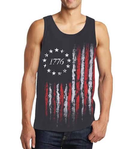 Idgreatim Mens Tank Tops 4th of July US Flag Pattern T-Shirt Sports Training Quick-Dry Workout...