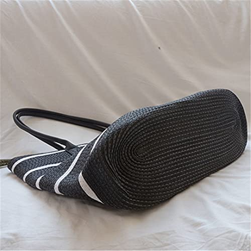 Qzunique Women Straw Bags Summer Beach Tote Bag Stripe Handmade Woven Shoulder Crossbody Handbag Small #TOP24