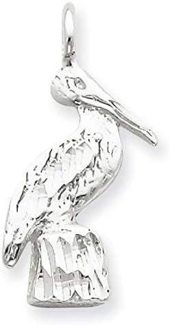 925 Sterling Silver Diamond-Cut Pelican Charm Pendant - 24mm