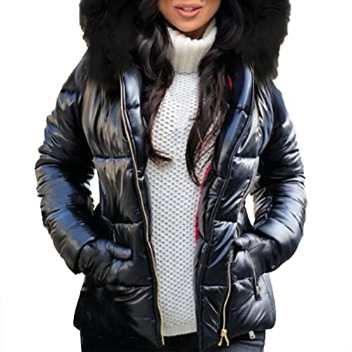 Genérico Chaquetas Invierno Para Mujer Abrigo de Pelo Mujer Nueva chaqueta corta de algodón con cuello suelto informal con capucha para mujer Abrigos Mujer Invierno Abrigos Largos Para (Black, M)