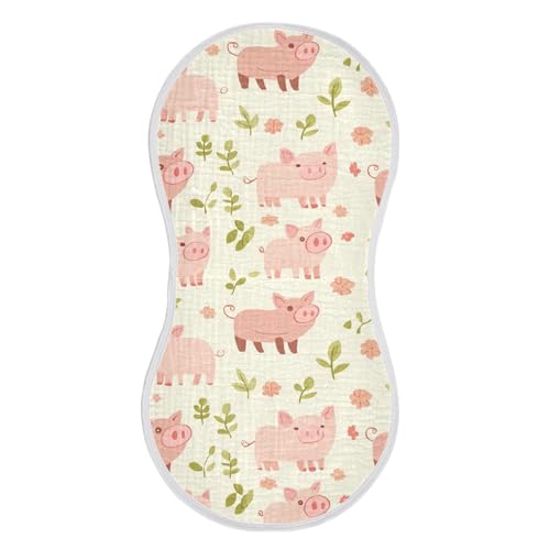 Cartoon Cute Pigs Leaves Cotton Burp Cloths Easy Care Feed Cloth for Unisex boy and Girl Set of 2, 22x11in2