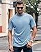 Wihion Mens Ribbed Mock Turtleneck T-Shirt Short Sleeve Solid T Shirts Thermal Underwear Tops Light Blue