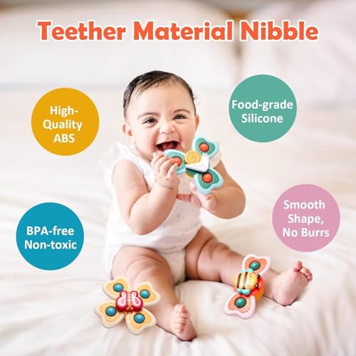Image of Sky Tech Baby Bath Spinner Toys 3 PCS Spinners for Toddlers Boys Girls - Waterproof Suction Cup Spinning Top Rotating Learning Toy - Sticks to Smooth Surface - Return Gift for Kids