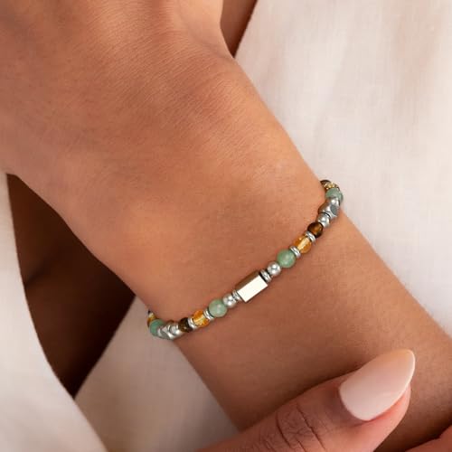Image of Natural Healing Crystal Bracelet for Women, Triple Protection Anxiety Relief New Beginnings Good Luck Empath Protection Jewelry Gift for Friends Daughter Mom 6.5+1.8 Inches