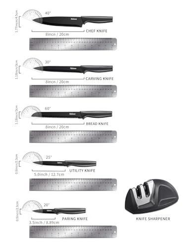 Yabano Messerset mit Messerschärfer - Scharfe Küchenmesser Set - 5-teiliges Küchenmesserset mit 5 Klingenschutzhüllen Anti-Rost-Beschichtung