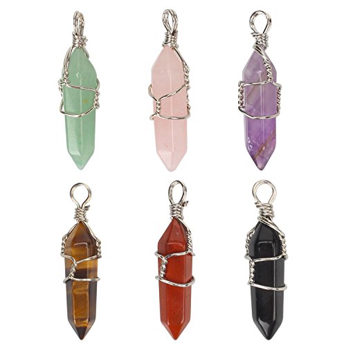 SPUNKYCHARMS 6 PCS Healing Crystals Jewelry Making Kit Natural Quartz Crystals Pendants Bulk Crystals and Gemstone Stones Pendants Chakra Reiki Crystals Pendant for Jewelry Making