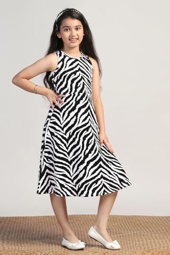 Image of Fashion Dream Girls Fit & Flare Calf-Length Printed Dress|Fancy Western Dresses|Casual Kids Frocks