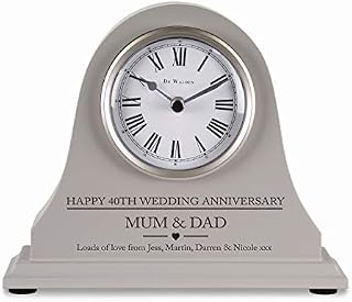 De Walden 40th Ruby Wedding anniversary couple gift Engraved Grey Mantel Clock