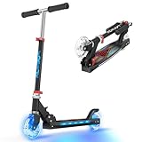 Scooter for Kids Ages 5-12 TONBUX Folding 2 Wheel Kids Scooter with Light Up Wheels & Stem & Deck, 3 Adjustable Height Handle, Lightweight Portable Kick Scooters for Girls Boys Toddler, up to 50kg