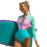 Gyios Badeanzug Damen-Badeanzug, Langärmelig, Reißverschluss, Rashguard, Ausschnitt, Bedruckt, Bademode, Uv-Schutz, Surfen, Strand, Badeanzug-chtx21sw6023p-xl