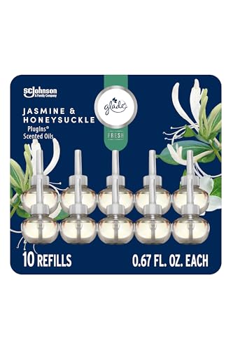 Glade PlugIns Refills Air Freshener, Jasmine & Honeysuckle, Scented and Essential Oils for Home and Bathroom, 0.67 Fl Oz, 10 Count