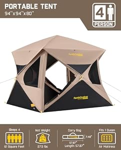 FanttikOutdoor Alpha C4 Ultra Camping Tent 4 Person Pop Up Instant Cabin Setup in 60 Seconds Portable Hub Tent with Rainfly & Windproof for Outdoor Camping & Overlanding, Khaki — photo 2 of 6