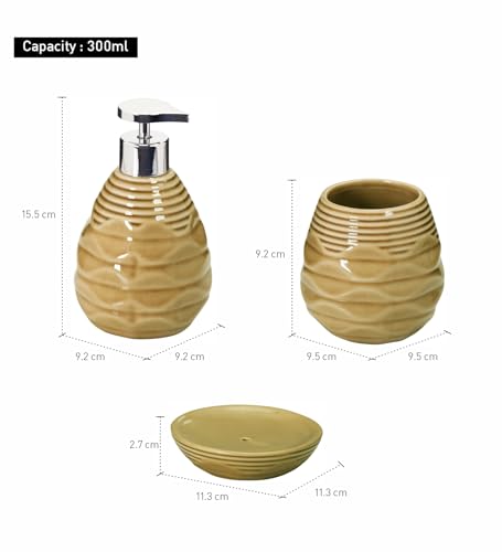 Image of Obsessions Modern Ceramic 3-Piece Bath Set - Elegant Bathroom Accessories Collection for Stylish Home Decor, D Beige