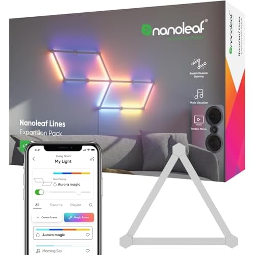 Nanoleaf Lines WiFi Smart RGBW 16M Color LED Dimmable Gaming and Home Decor Wall Lights Smarter Kit (60 Degree Smarter Kit (9 Lines))
