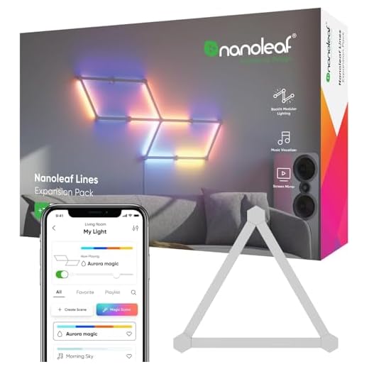 Nanoleaf Lines WiFi Smart RGBW 16M+ Color LED Dimmable Gaming and Home Decor Wall Lights Expansion Pack (3 LED Light Lines) (60 Degree Expansion (3 Pack))