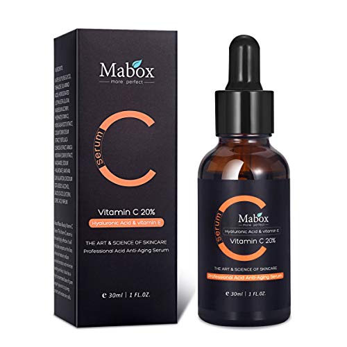 Vitamin C Serum mit Hyaluronsäure Vitamin E, Anti-Aging Feuchtigkeitsspendendes Gesichtsserum Entfernen Sie den dunklen Fleck mit Sommersprossen für Gesicht, Hals und Dekolleté, 30ml Cover