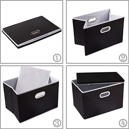 Prandom Large Foldable Storage Box With Lid [1-Pack] Fabric Collapsible Storage Bin Organizer Container Basket Cube With Cover For Home Bedroom Closet Office Nursery Black (17.7X11.8X11.8) #TOP4